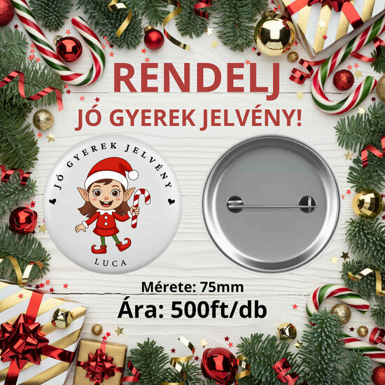 75mm JÓ GYEREK kitűző LÁNYos